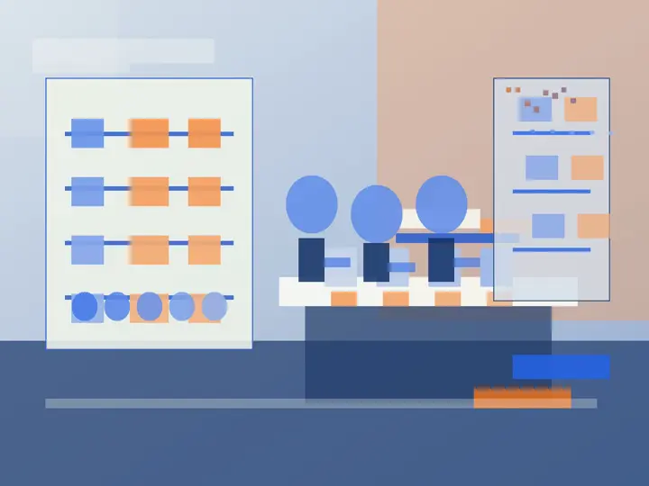 数据中心服务器机架,旁边平板显示数据架构图